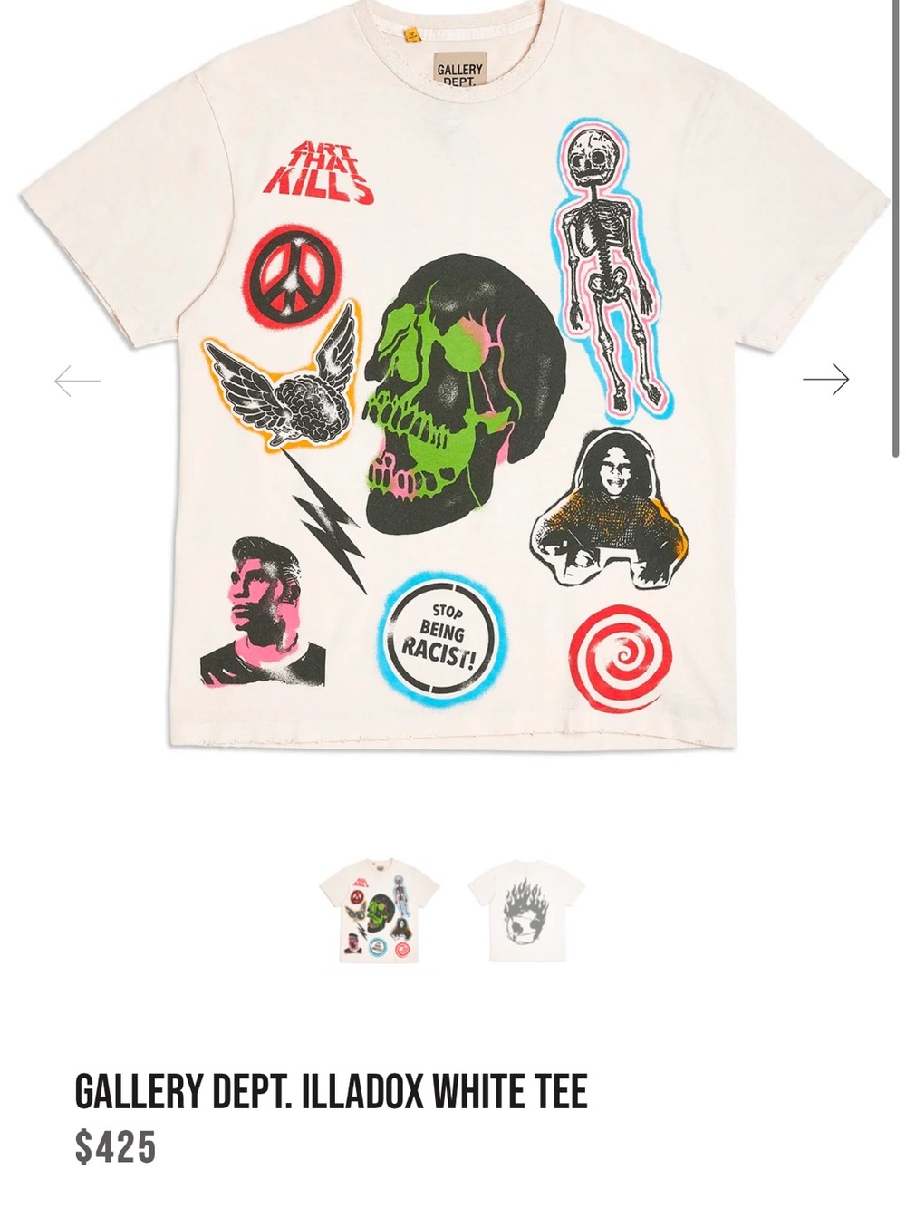 Gallery Dept White Short-Sleeve Tee with Neon Skull & Multi Patch Prints